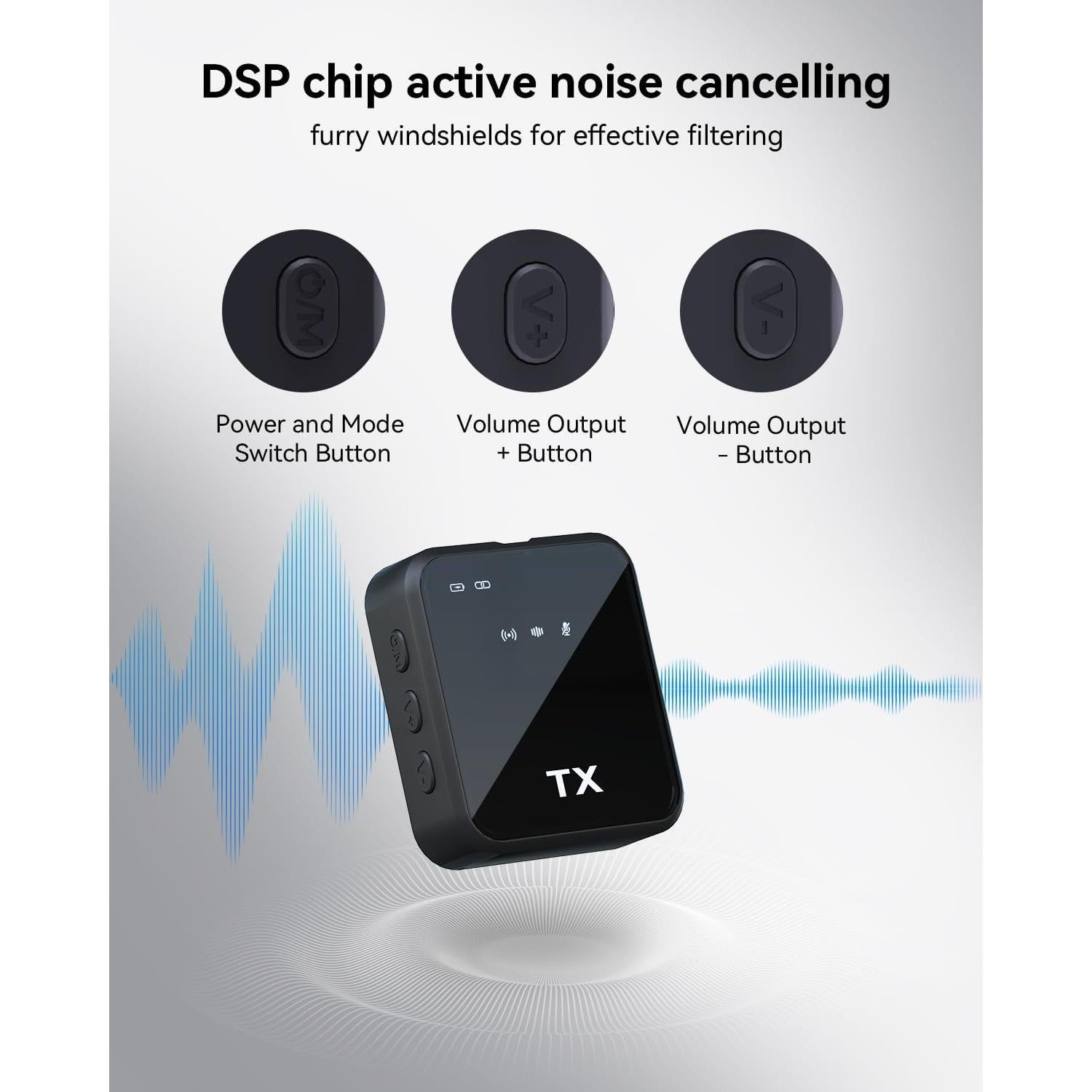 Micrófono Lavalier Inalámbrico PQRQP 100m 18h Batería