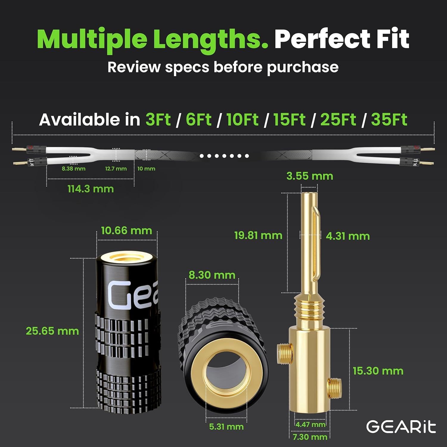 Cable de Altavoz GEARit 12AWG 3m con Banana Plugs Blanco