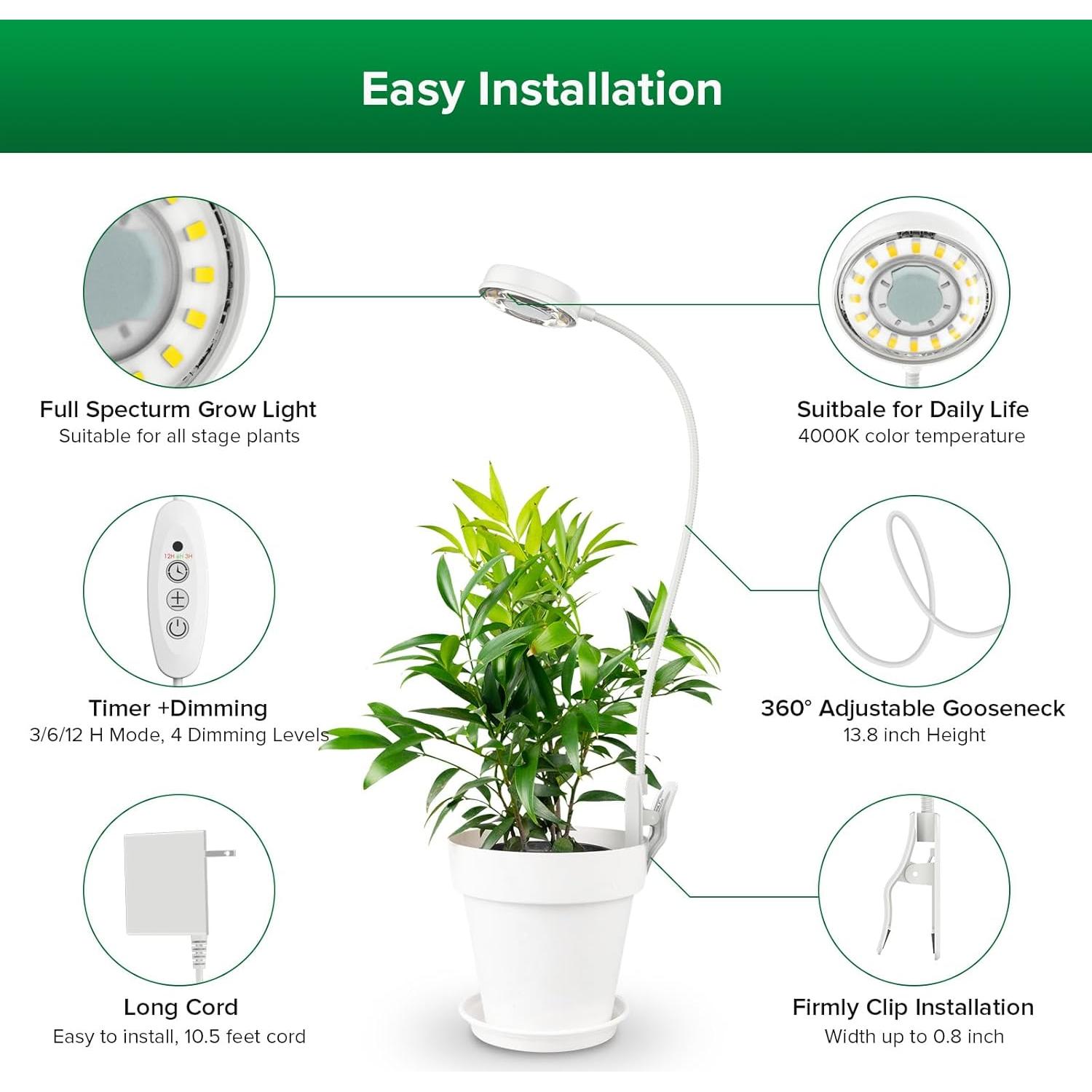 Luz de Crecimiento SANSI LED 10W con Clip y Temporizador