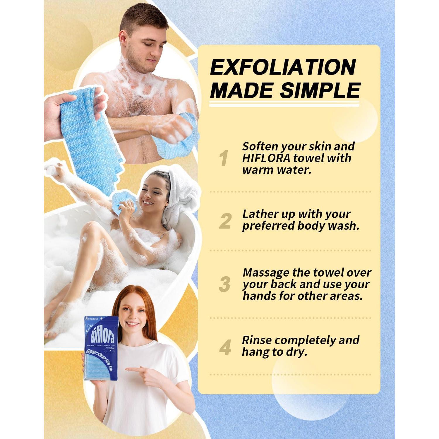 Toalla Exfoliante Ducha Hiflora Dura 32g Diseño Extra Largo