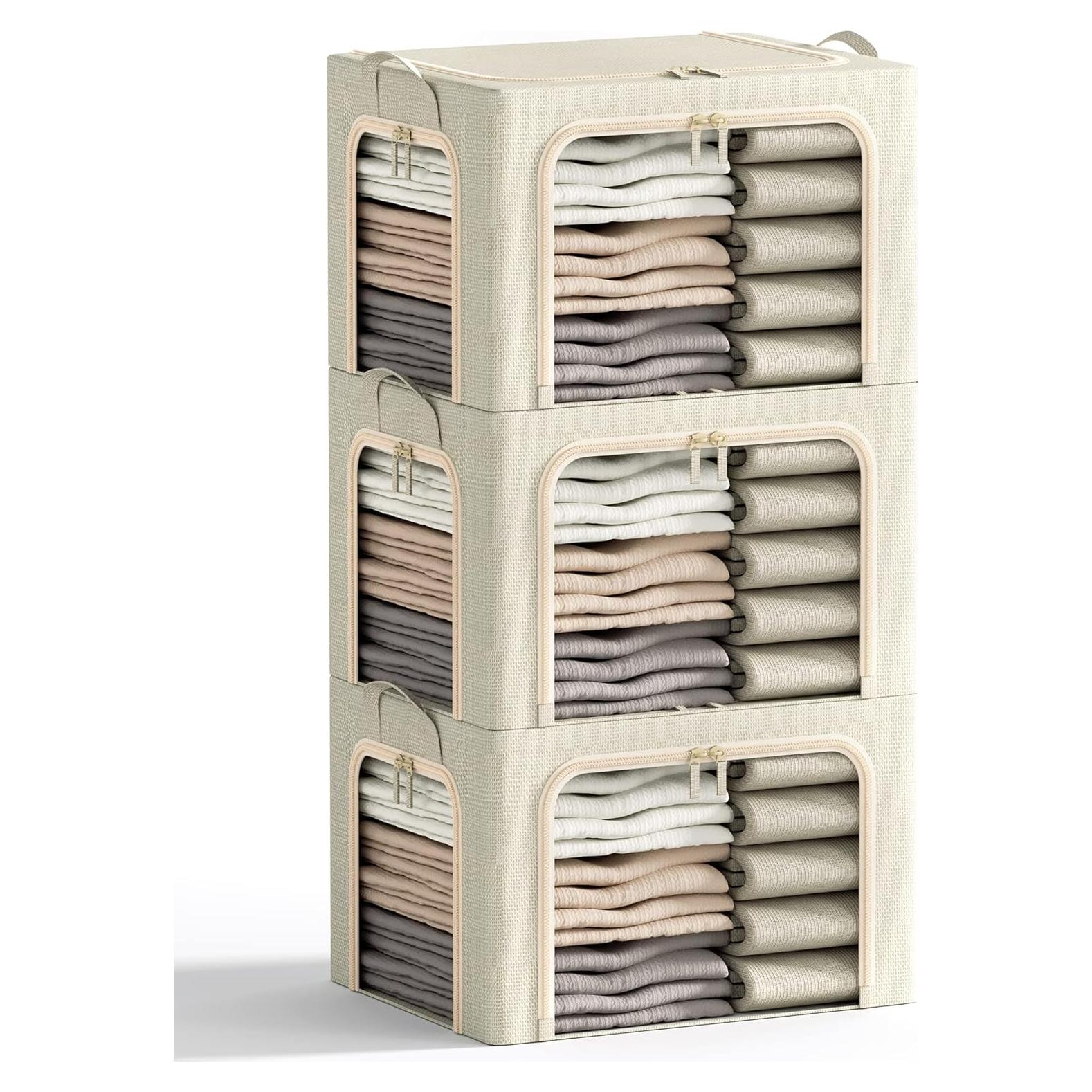 3 Cajas de Almacenamiento Plegables Furnhome 40L Lino Beige