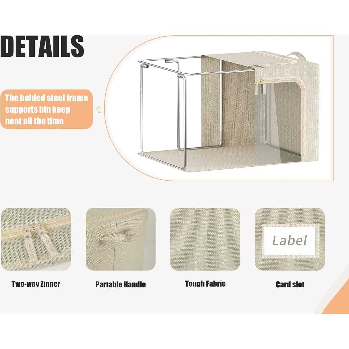 3 Cajas de Almacenamiento Plegables Furnhome 40L Lino Beige