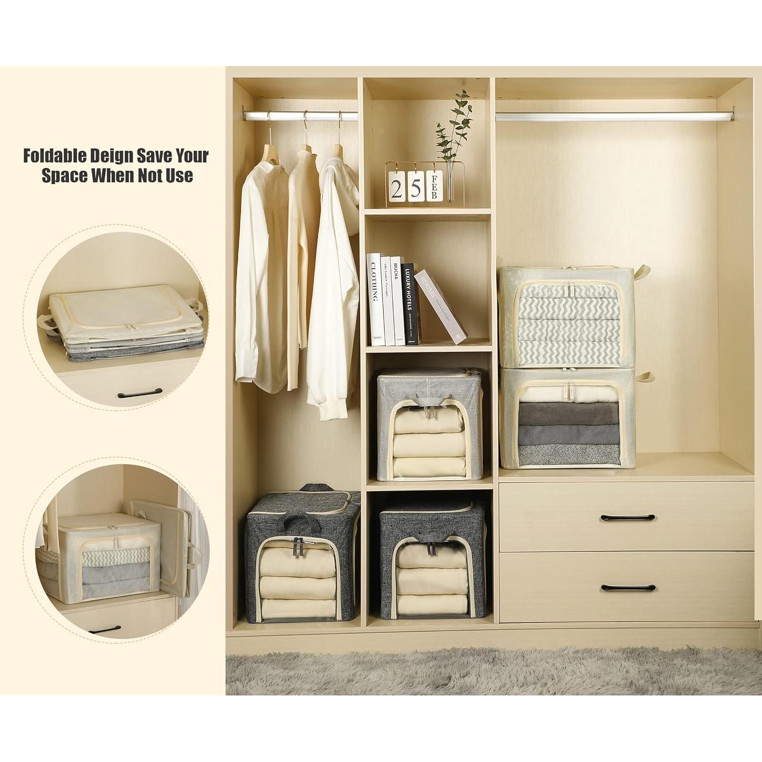 3 Cajas de Almacenamiento Plegables Furnhome 40L Lino Beige