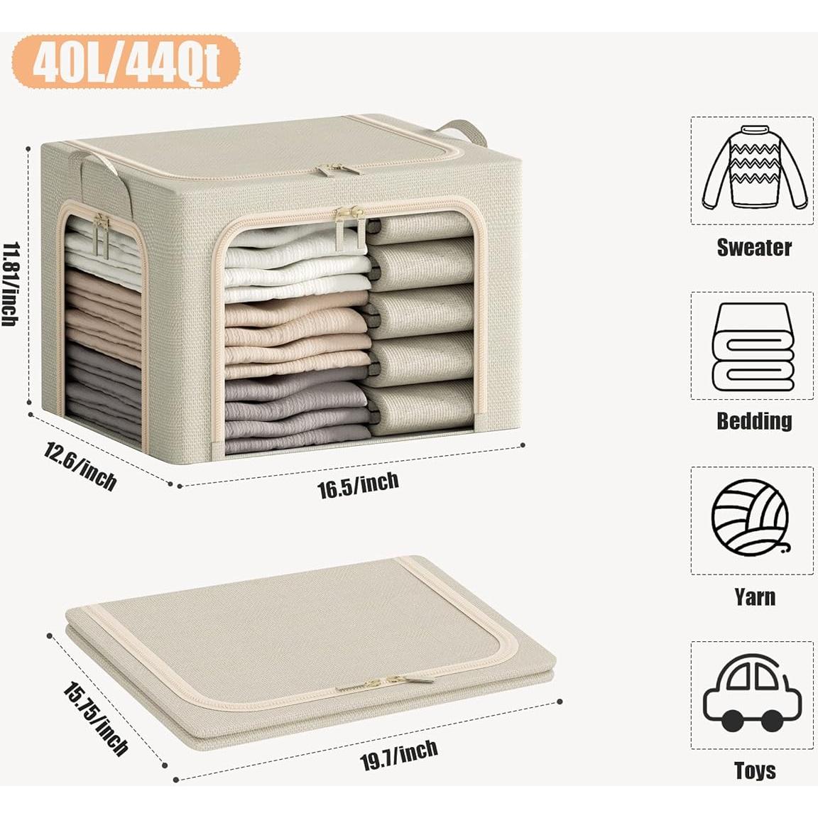 3 Cajas de Almacenamiento Plegables Furnhome 40L Lino Beige