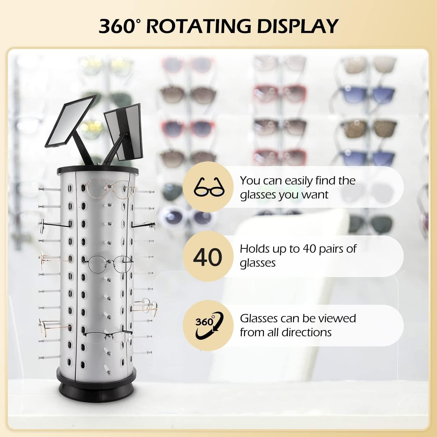 Soporte de Exhibición de Gafas VARIPOWDER Rotativo 360° para 44 Pares