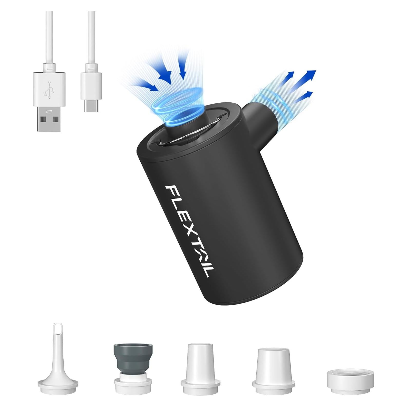 FLEXTAILGEAR Air Pump for Inflatables, 300L/min Air Mattress Pump for Inflate Deflate with 1600mAH Battery, Portable Air Pump for Sleeping Pads, Pool Toys, Floats, Swimming Ring, Air Bed