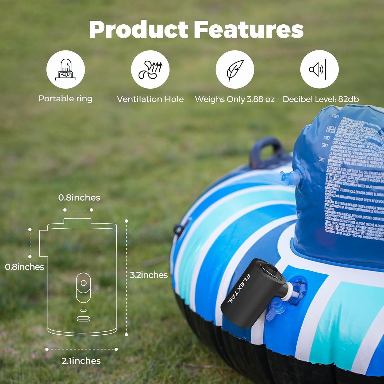 FLEXTAILGEAR Air Pump for Inflatables, 300L/min Air Mattress Pump for Inflate Deflate with 1600mAH Battery, Portable Air Pump for Sleeping Pads, Pool Toys, Floats, Swimming Ring, Air Bed