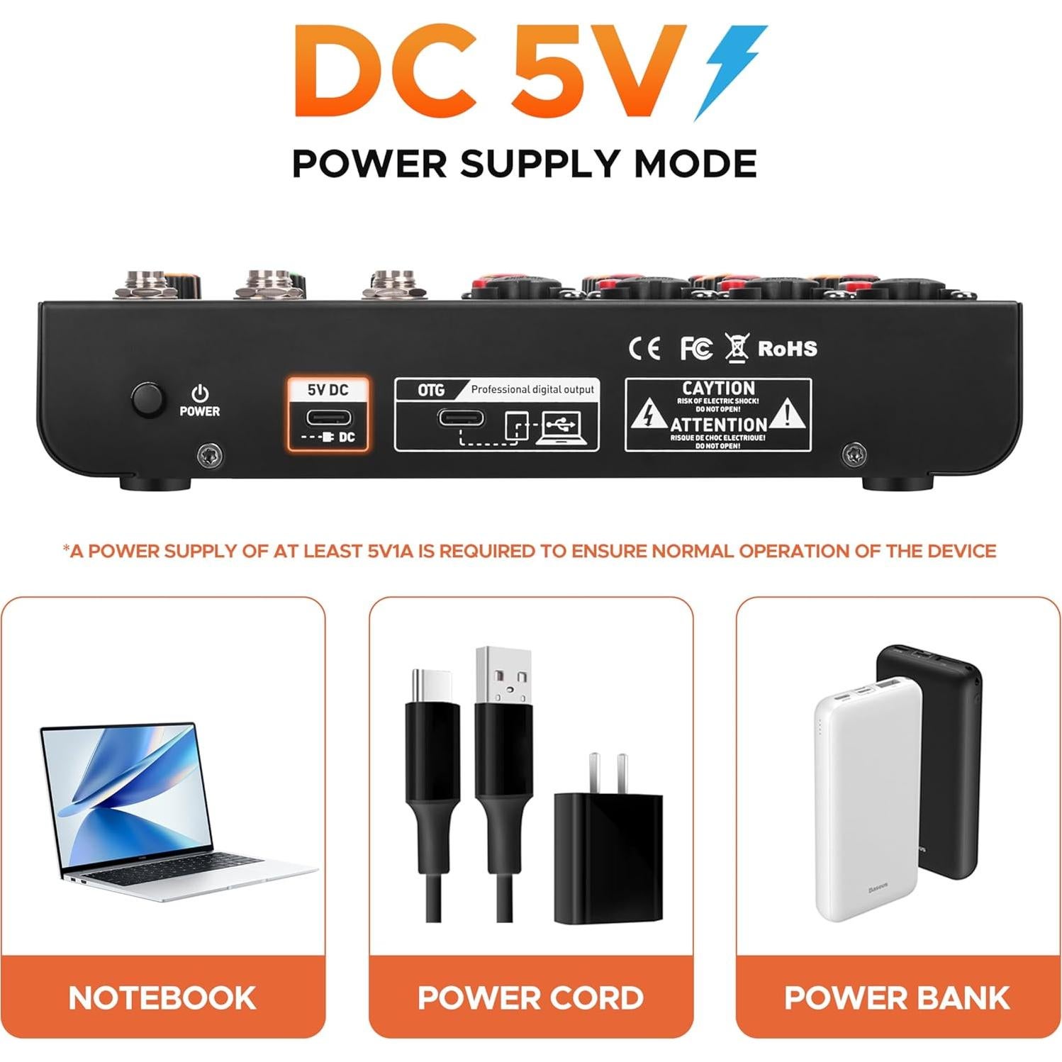 Mezclador de Audio D Debra Mini6 6 Canales USB Bluetooth