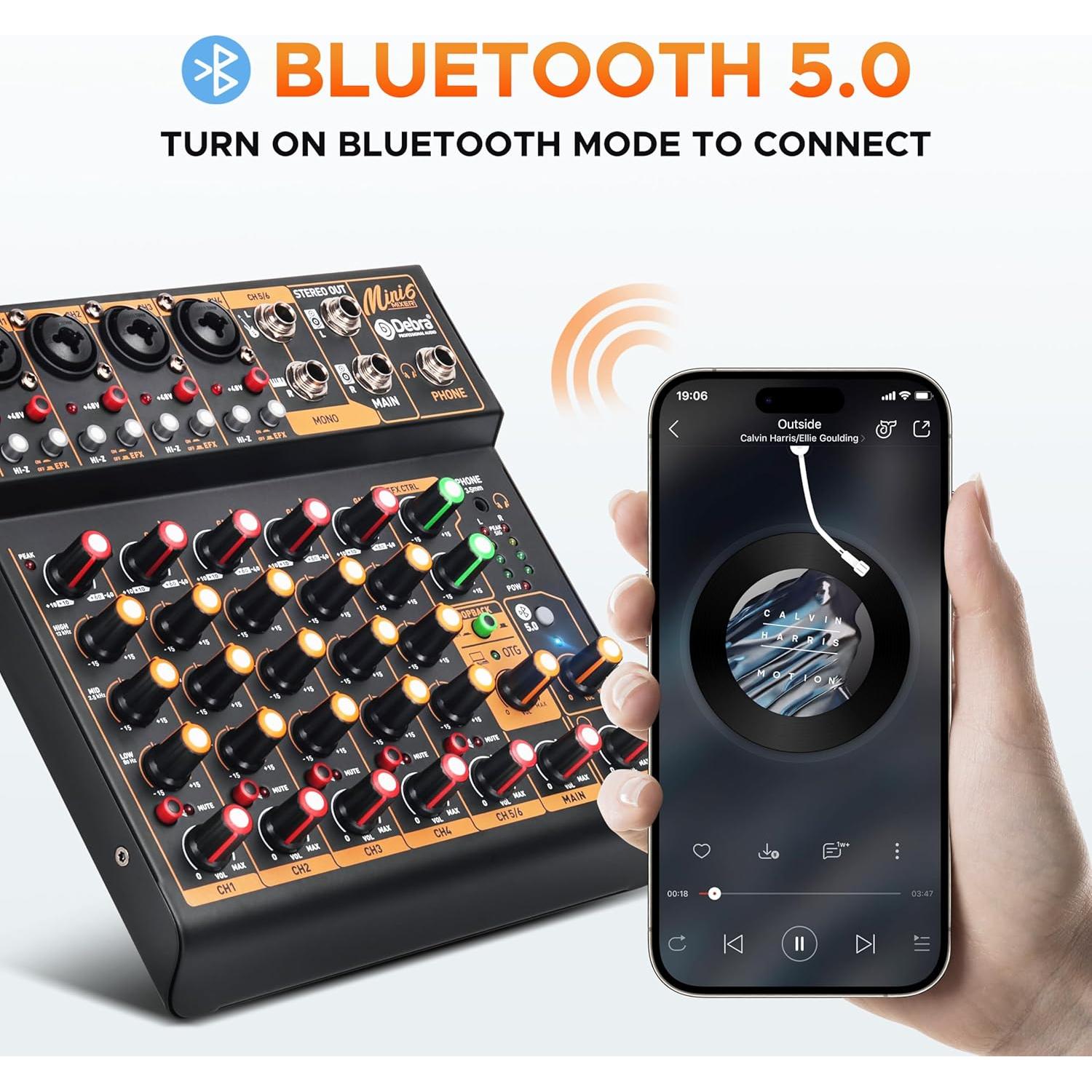 Mezclador de Audio D Debra Mini6 6 Canales USB Bluetooth