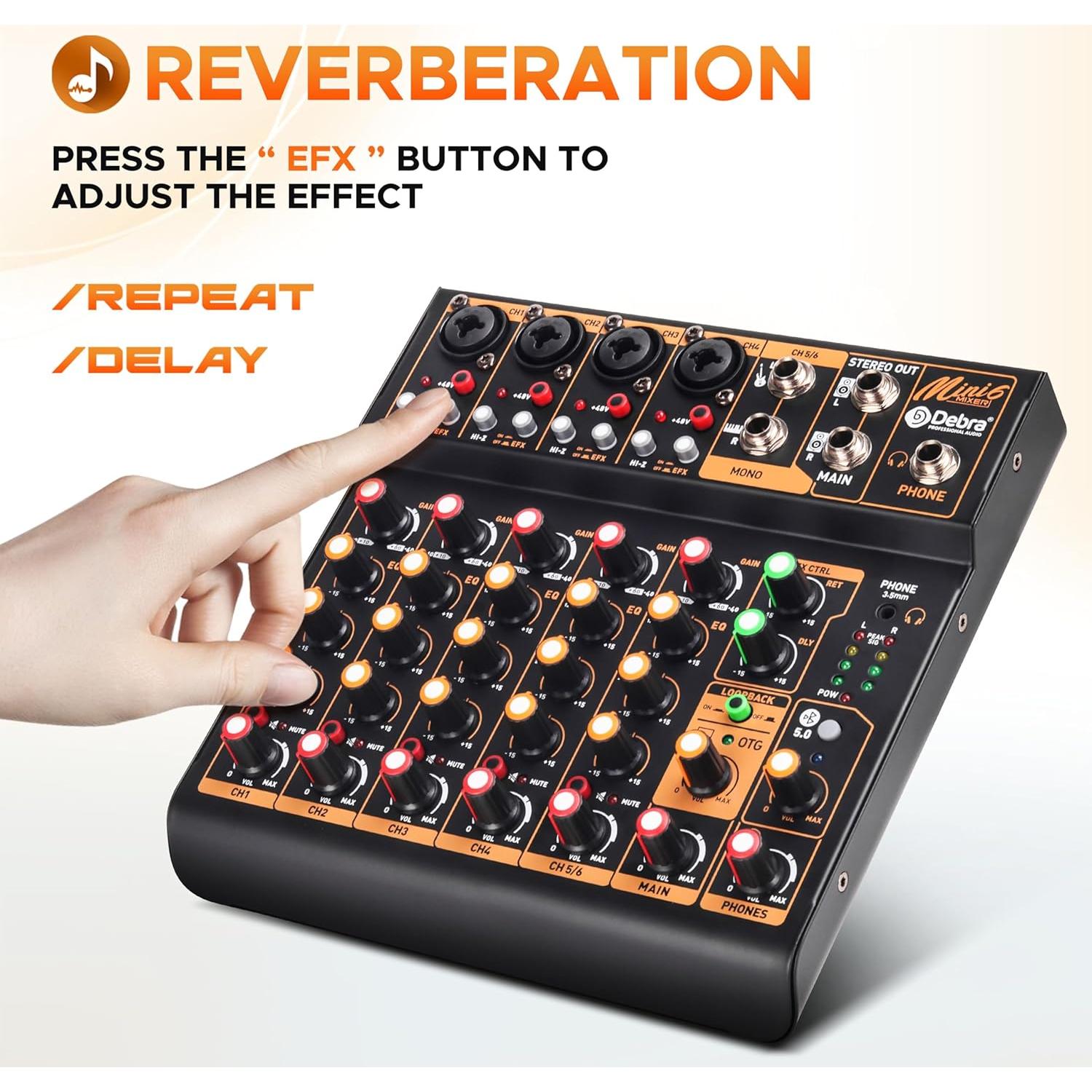 Mezclador de Audio D Debra Mini6 6 Canales USB Bluetooth