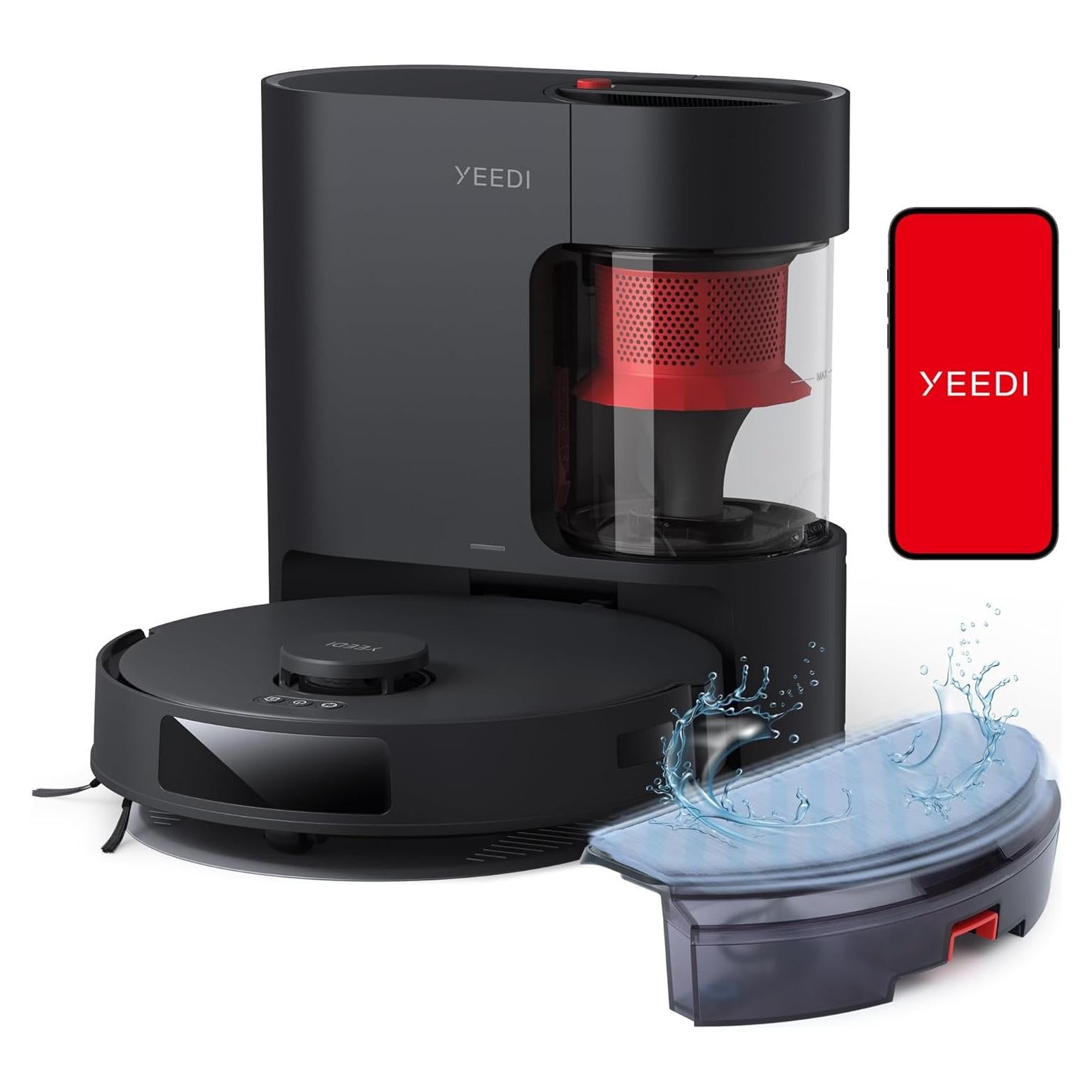 Yeedi C12 PRO Plus Robot Vacuum and Mop, 8000Pa Strong Suction, Vibrating Mopping, 7-Week Dust Storage, Bagless Dust Container, ZeroTangle Brush, Black