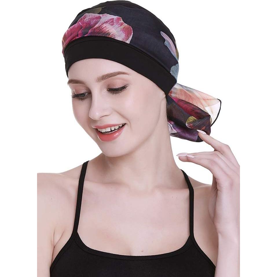 Gorro Quimioterapia Elegante con Bufanda Negra para Mujeres
