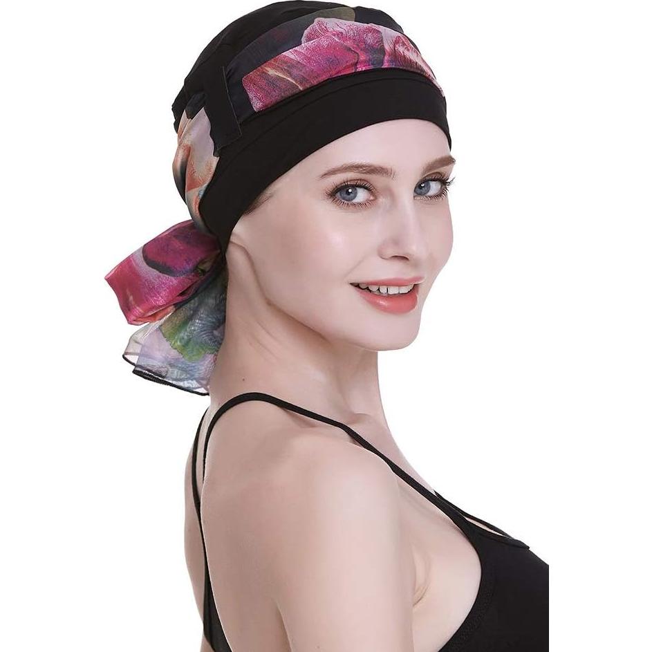 Gorro Quimioterapia Elegante con Bufanda Negra para Mujeres