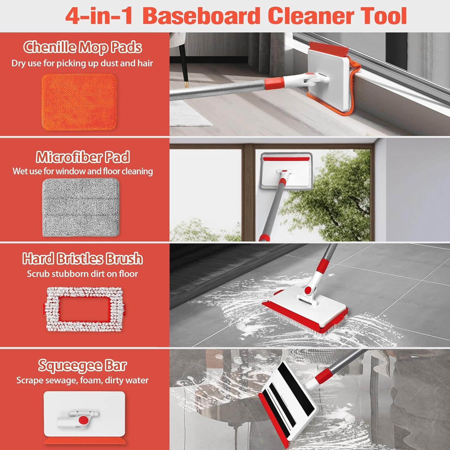 Mop de Limpieza de Zócalos JEHONN 142 cm con Cepillo y Almohadillas