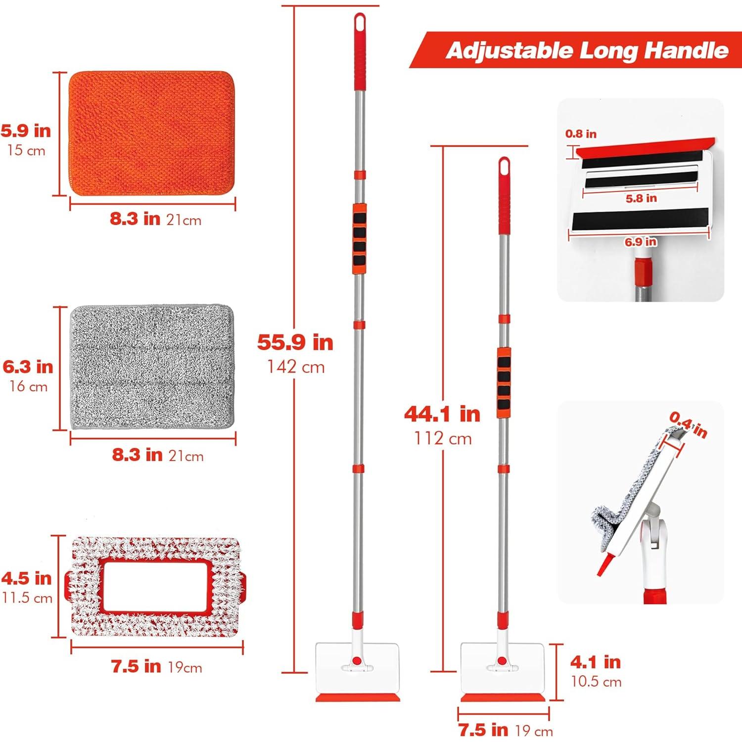 Mop de Limpieza de Zócalos JEHONN 142 cm con Cepillo y Almohadillas