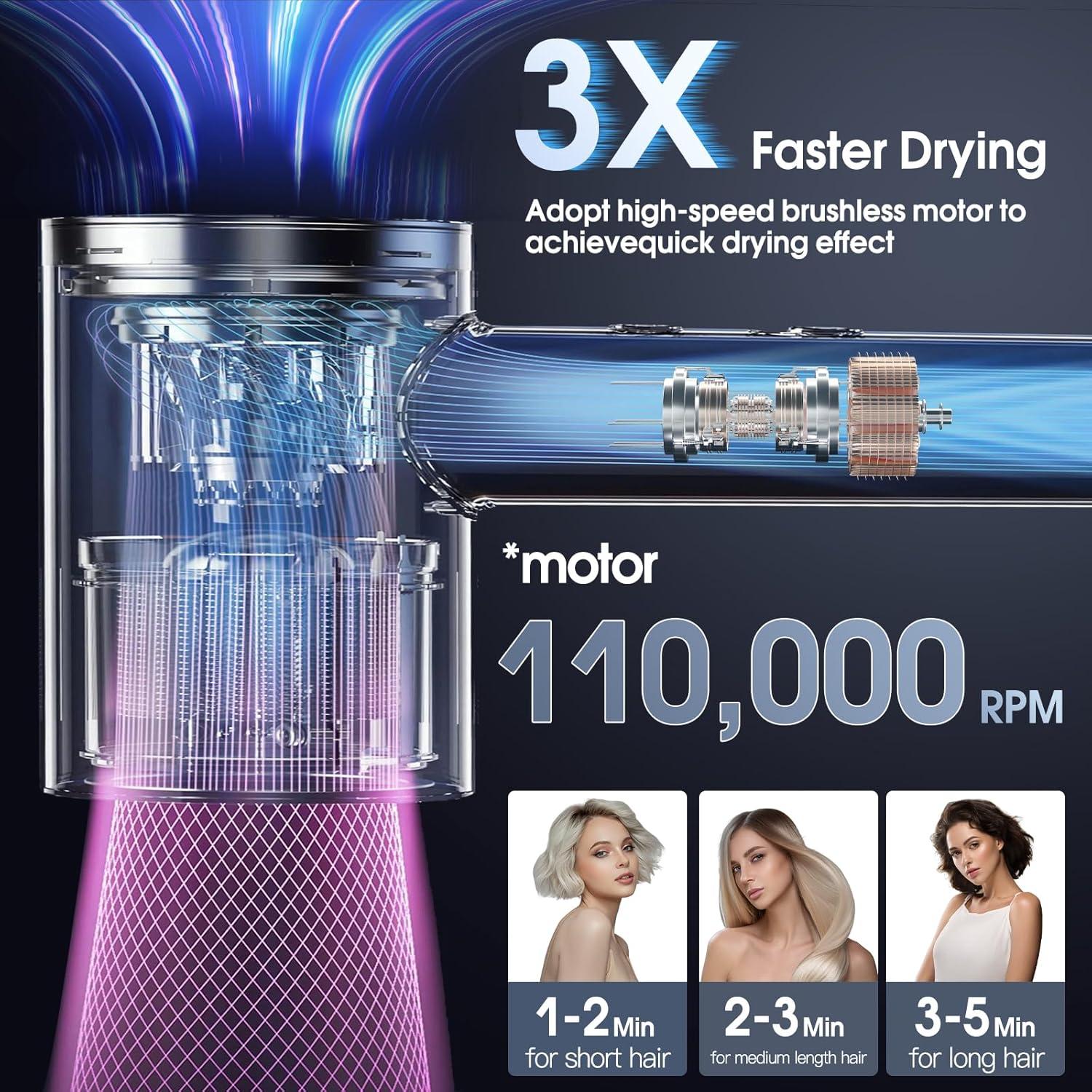 Secador de cabello iónico XIAOTONG 110,000 RPM bajo ruido