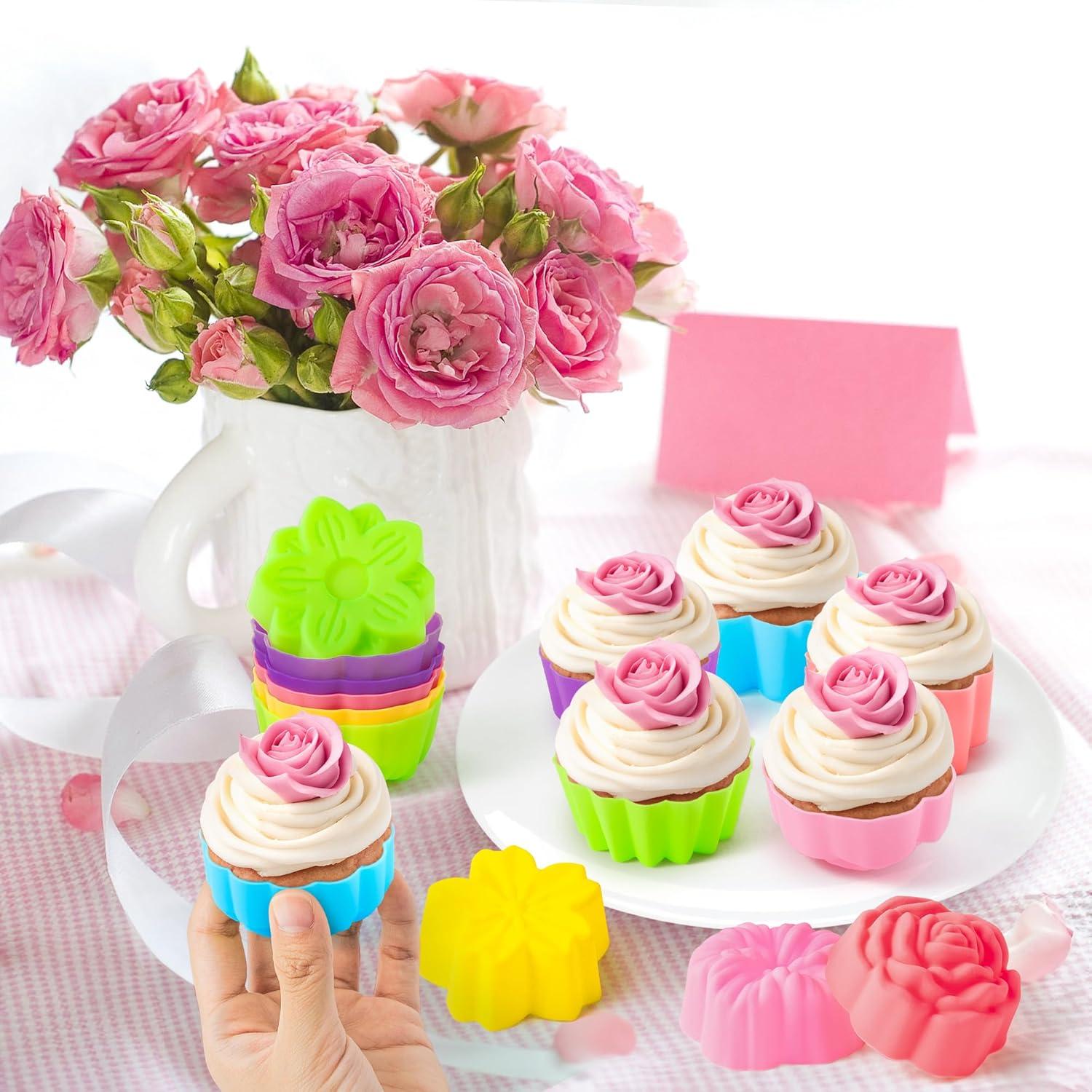 Moldes de Silicona para Cupcakes R CABALLO 42 Piezas Florales