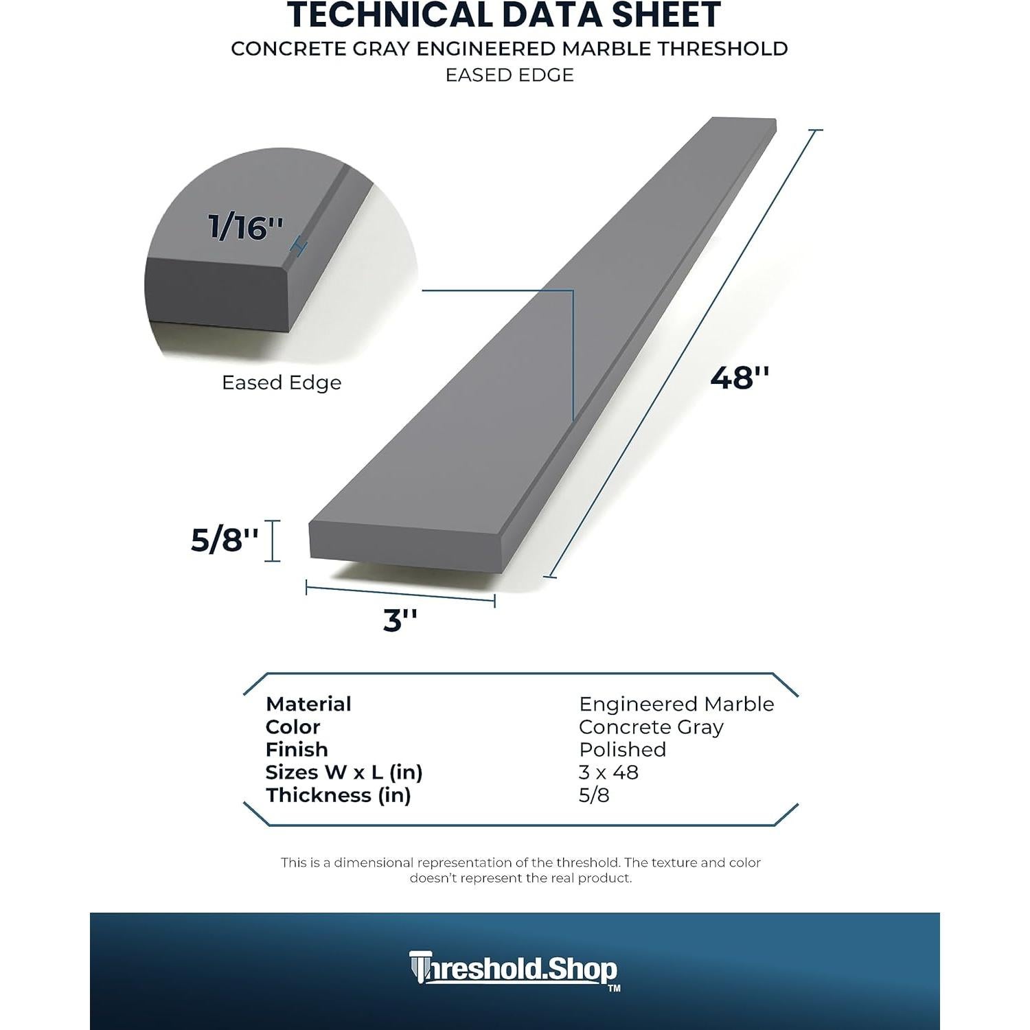 Umbral de Ducha de Mármol Ingenierizado Gris Concreto 121.92 cm