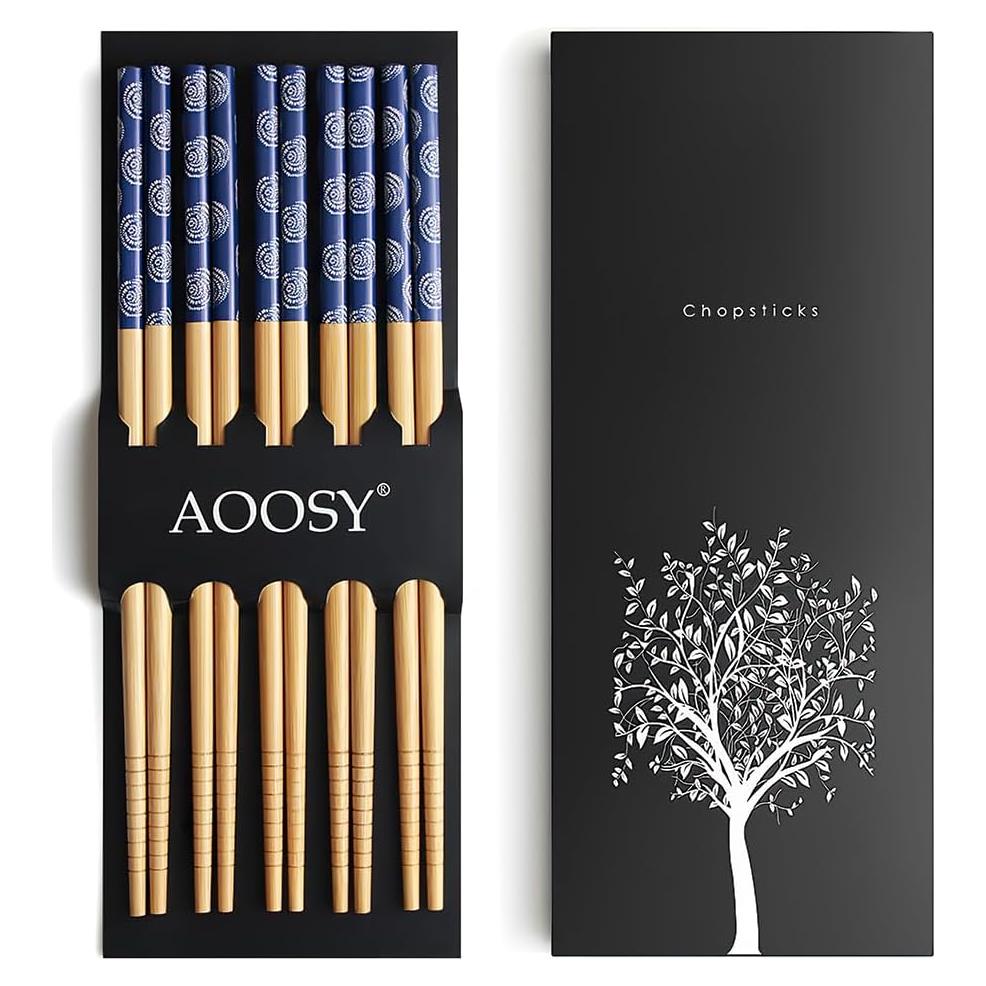 Juego de Palillos de Bambú AOOSY 5 Pares Reutilizables 22.5cm