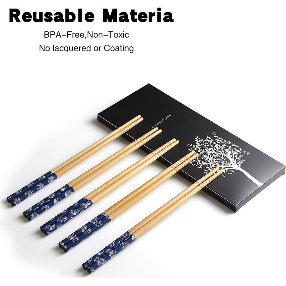 Juego de Palillos de Bambú AOOSY 5 Pares Reutilizables 22.5cm