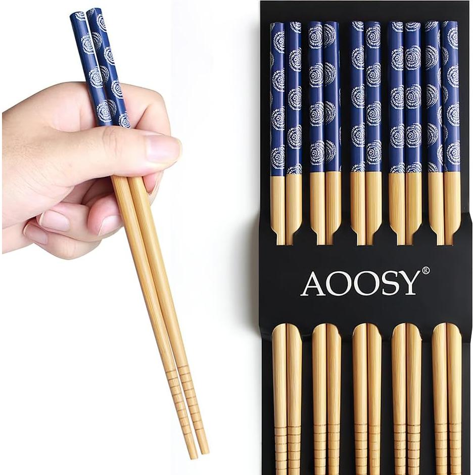 Juego de Palillos de Bambú AOOSY 5 Pares Reutilizables 22.5cm