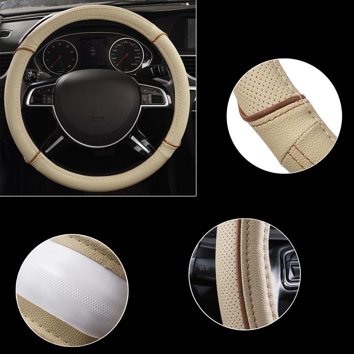 Cubierta de Volante de Cuero CAR PASS Beige Universal 37-38 cm