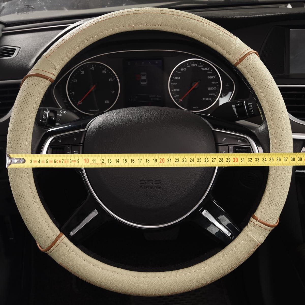 Cubierta de Volante de Cuero CAR PASS Beige Universal 37-38 cm