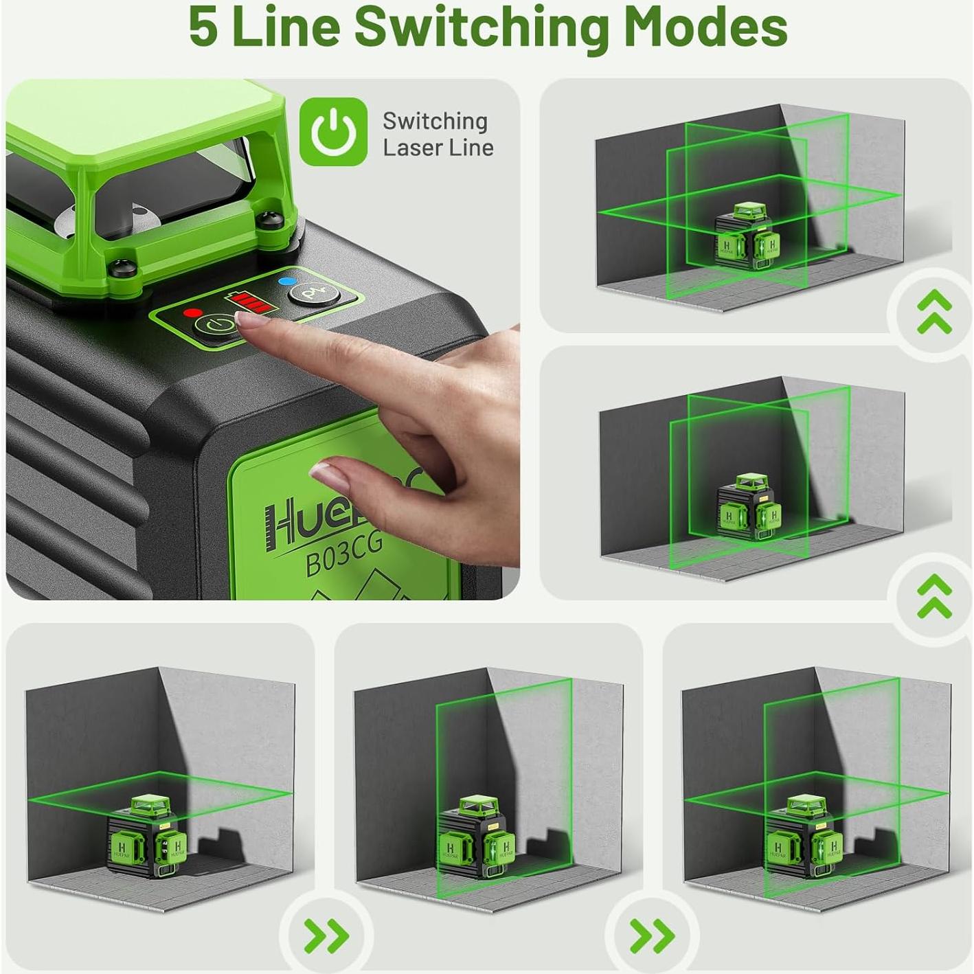 Nivel Láser Huepar B03CG Pro 3x360° Verde Autonivelante