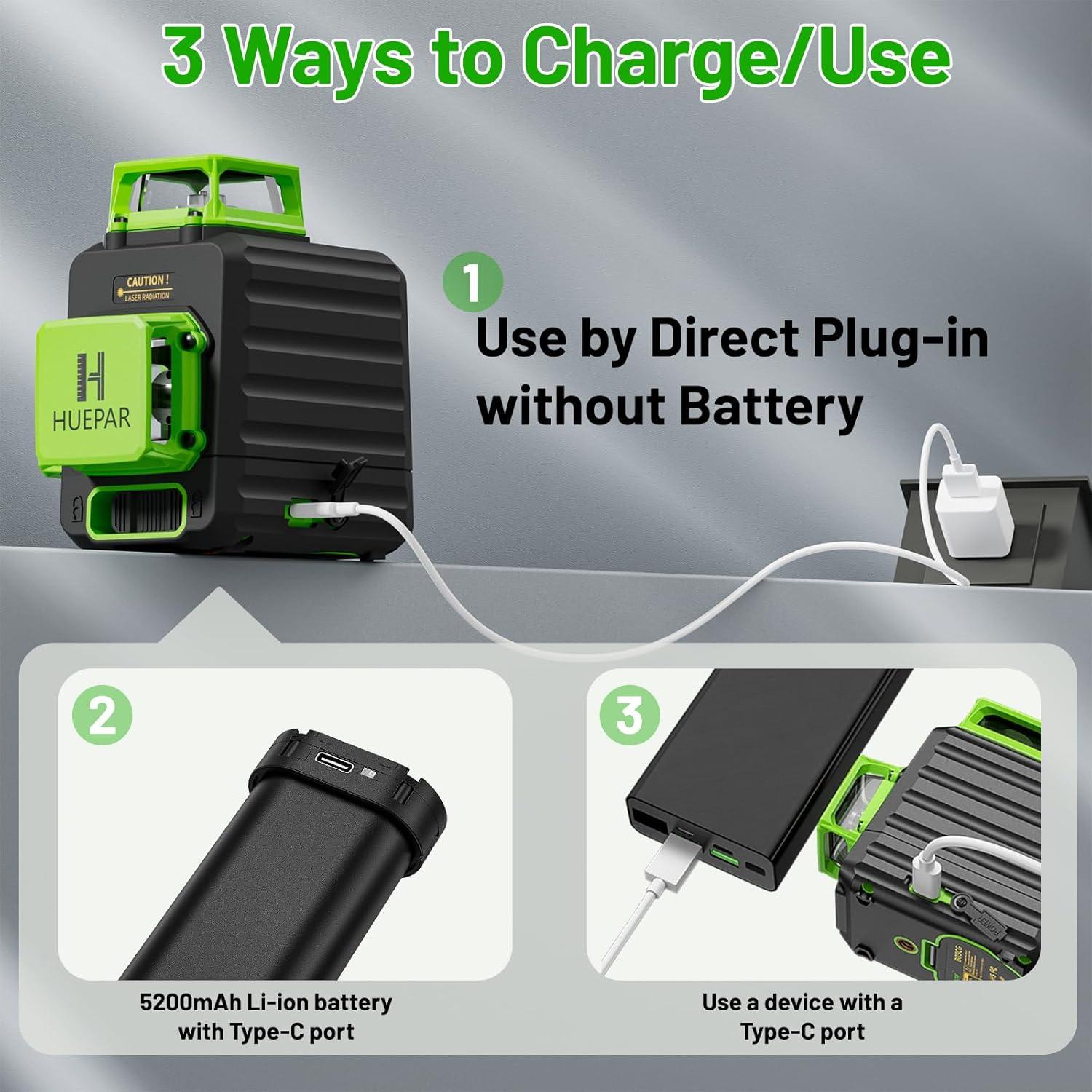 Nivel Láser Huepar B03CG Pro 3x360° Verde Autonivelante