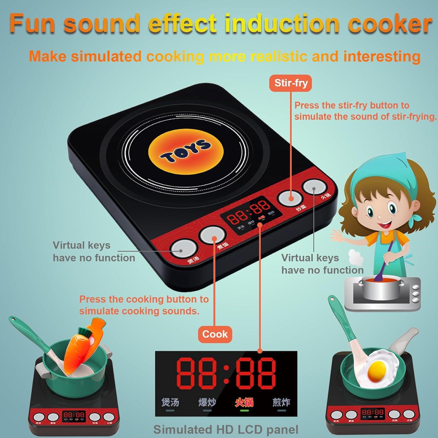 108Pcs Kids Kitchen Toy Accessories, Toddler Pretend BBQ Camping Cooking Playset, Utensils Cookware Toys, Play Food Set, Toy Vegetables, Learning Gift for Girls Boys