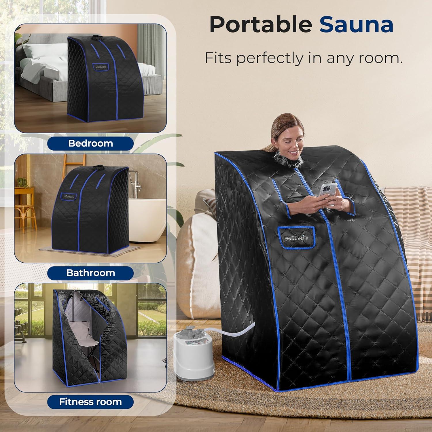 Sauna Portátil SereneLife 2L con Silla Plegable Negra
