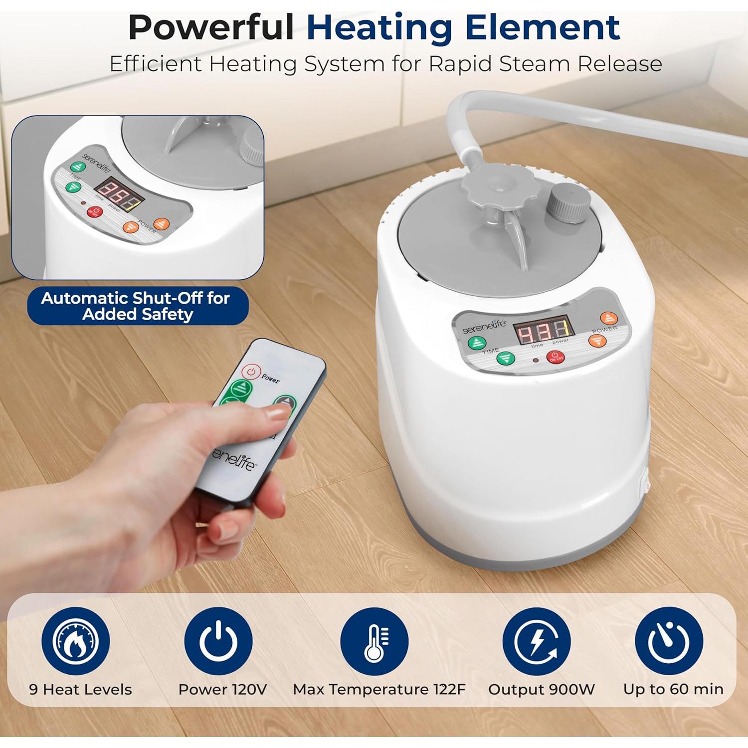 Sauna Portátil SereneLife 2L con Silla Plegable Negra