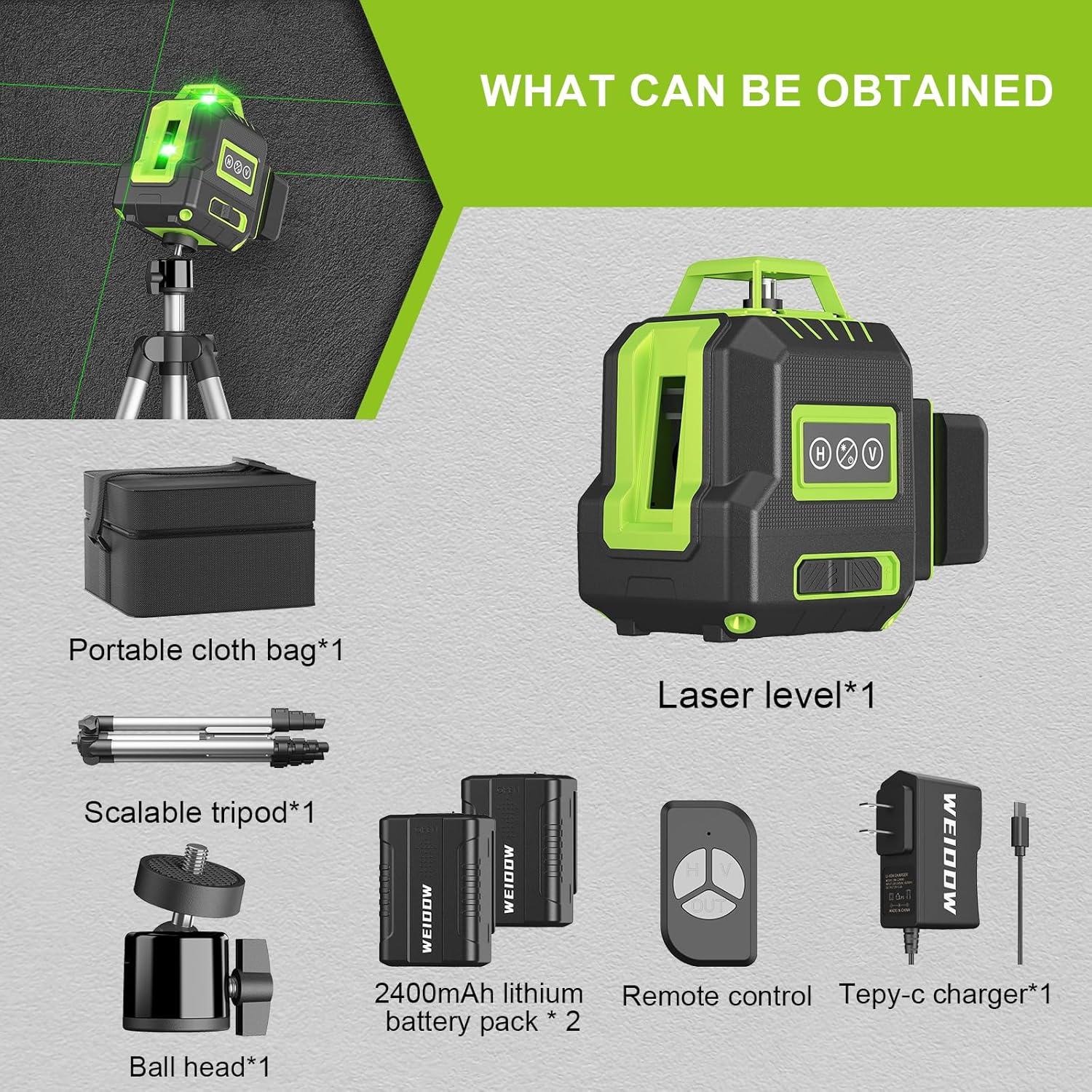 Nivel láser Weiddw SSR-360-S3 con trípode y batería