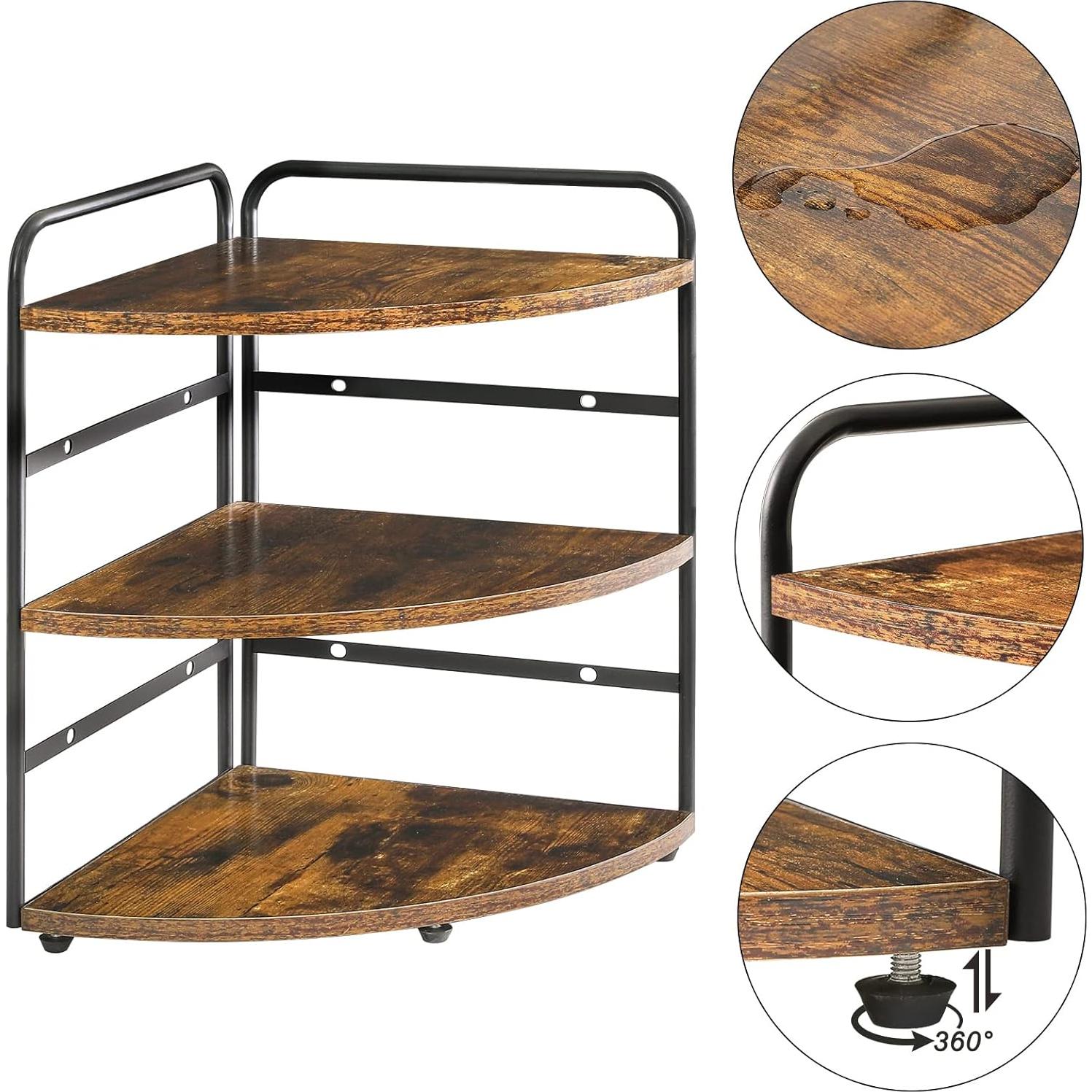 Estante Esquinero IBUYKE 3 Niveles Ajustable Marrón Rústico