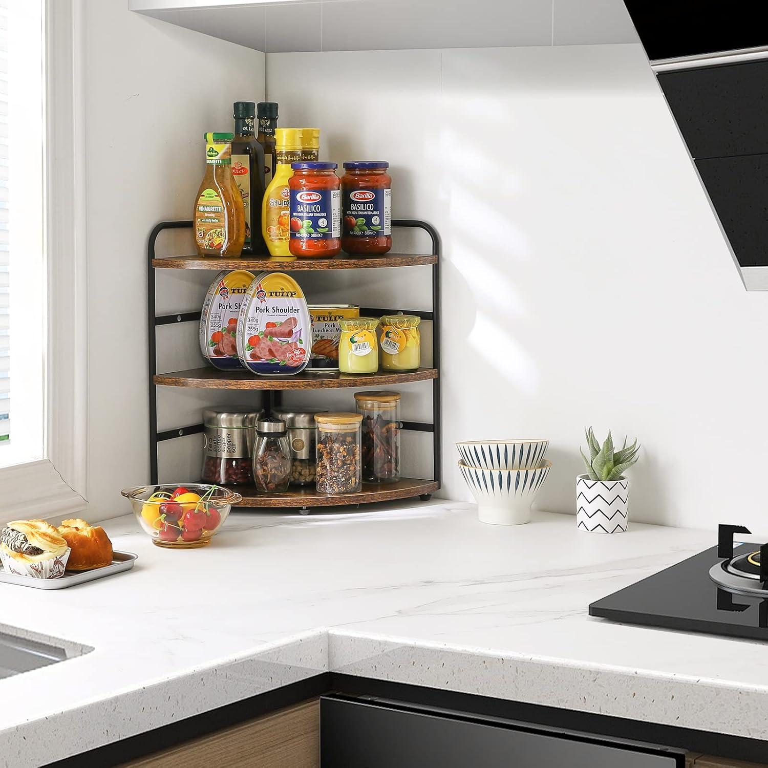 Estante Esquinero IBUYKE 3 Niveles Ajustable Marrón Rústico