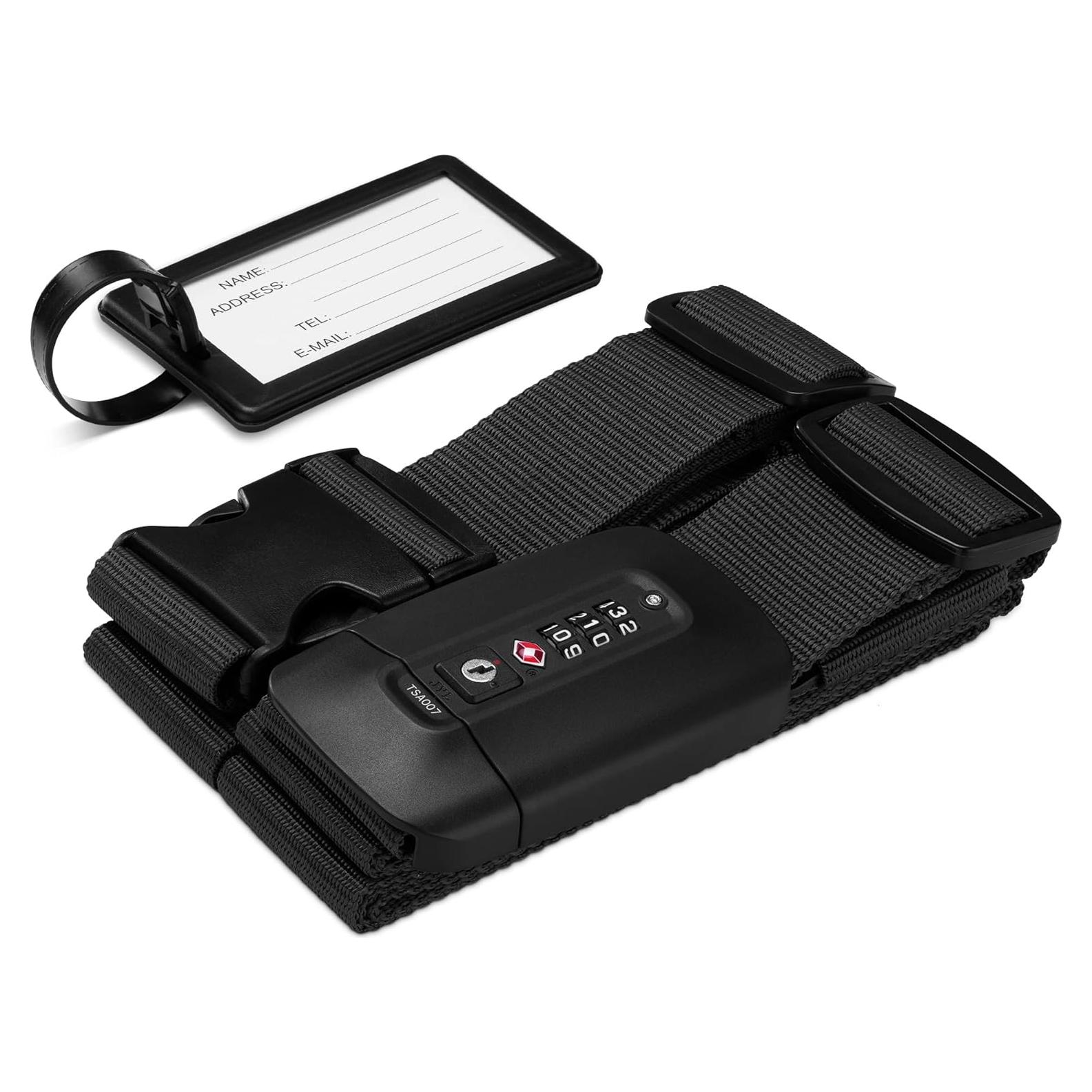 Correa de Equipaje Navaris con Candado y Etiqueta ID - Negro