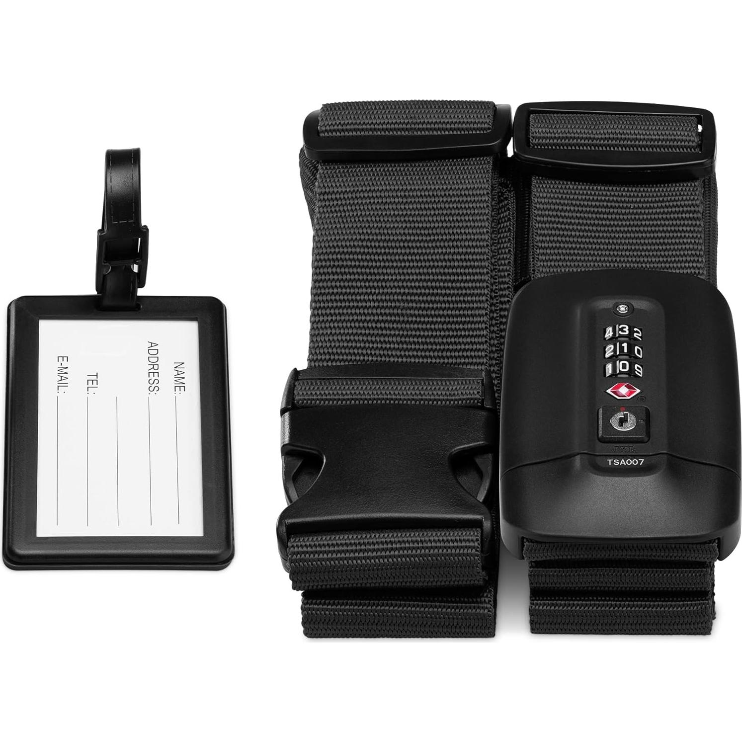 Correa de Equipaje Navaris con Candado y Etiqueta ID - Negro