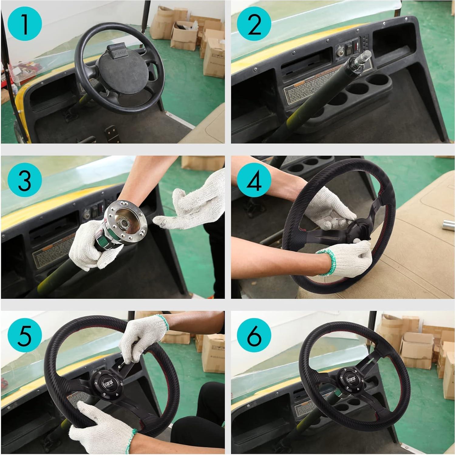 Volante de Carrito de Golf 10L0L Universal 35.56cm Negro Carbón