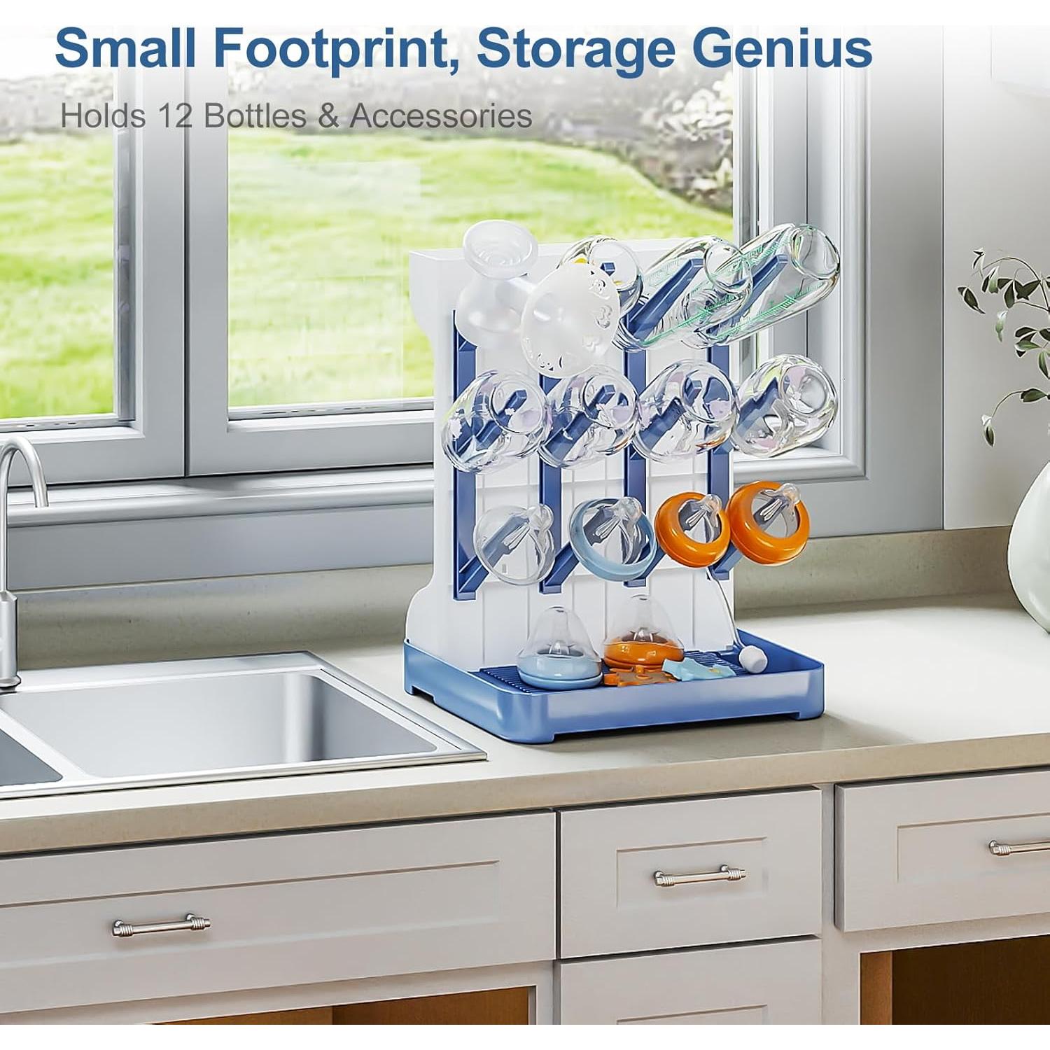 Soporte para Secado de Biberones GoMaihe Azul - Organizador Compacto Libre de BPA