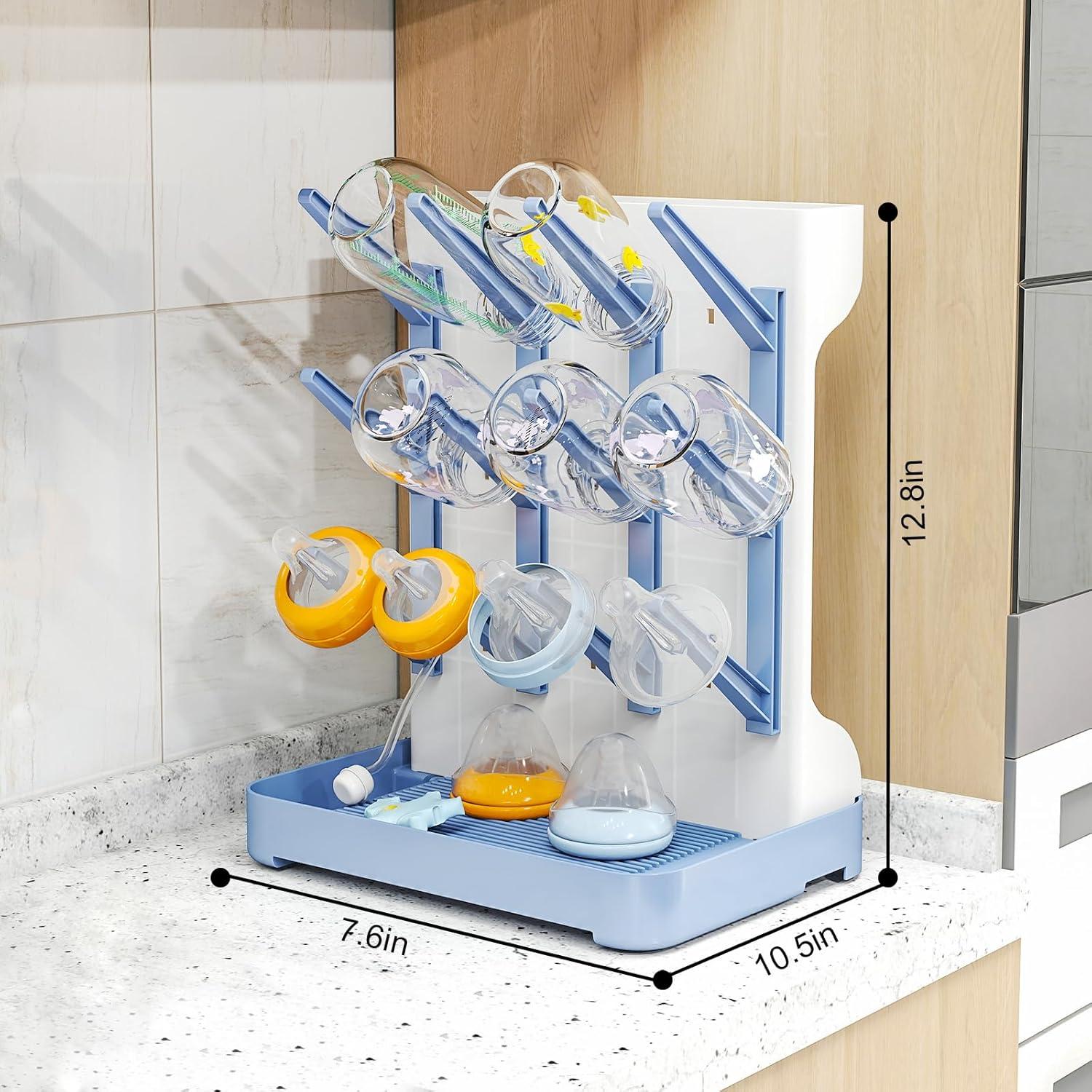 Soporte para Secado de Biberones GoMaihe Azul - Organizador Compacto Libre de BPA