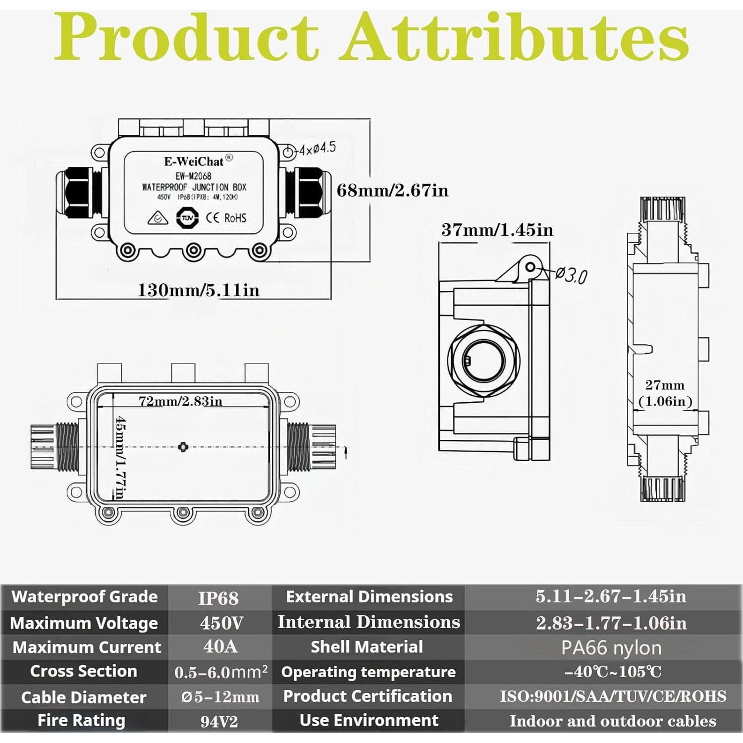 Caja de Conexiones Impermeable KLJ IP68 2 Vías 5-12mm