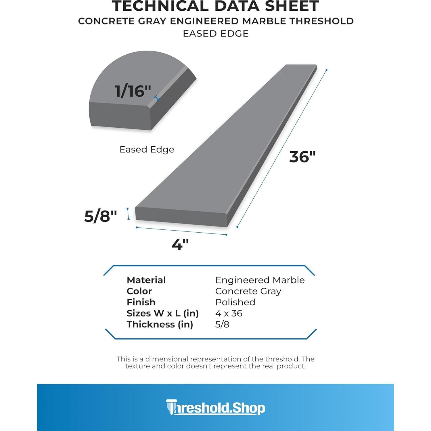 Umbral de Mármol Ingenierizado Gris Concreto 10.16x91.44 cm