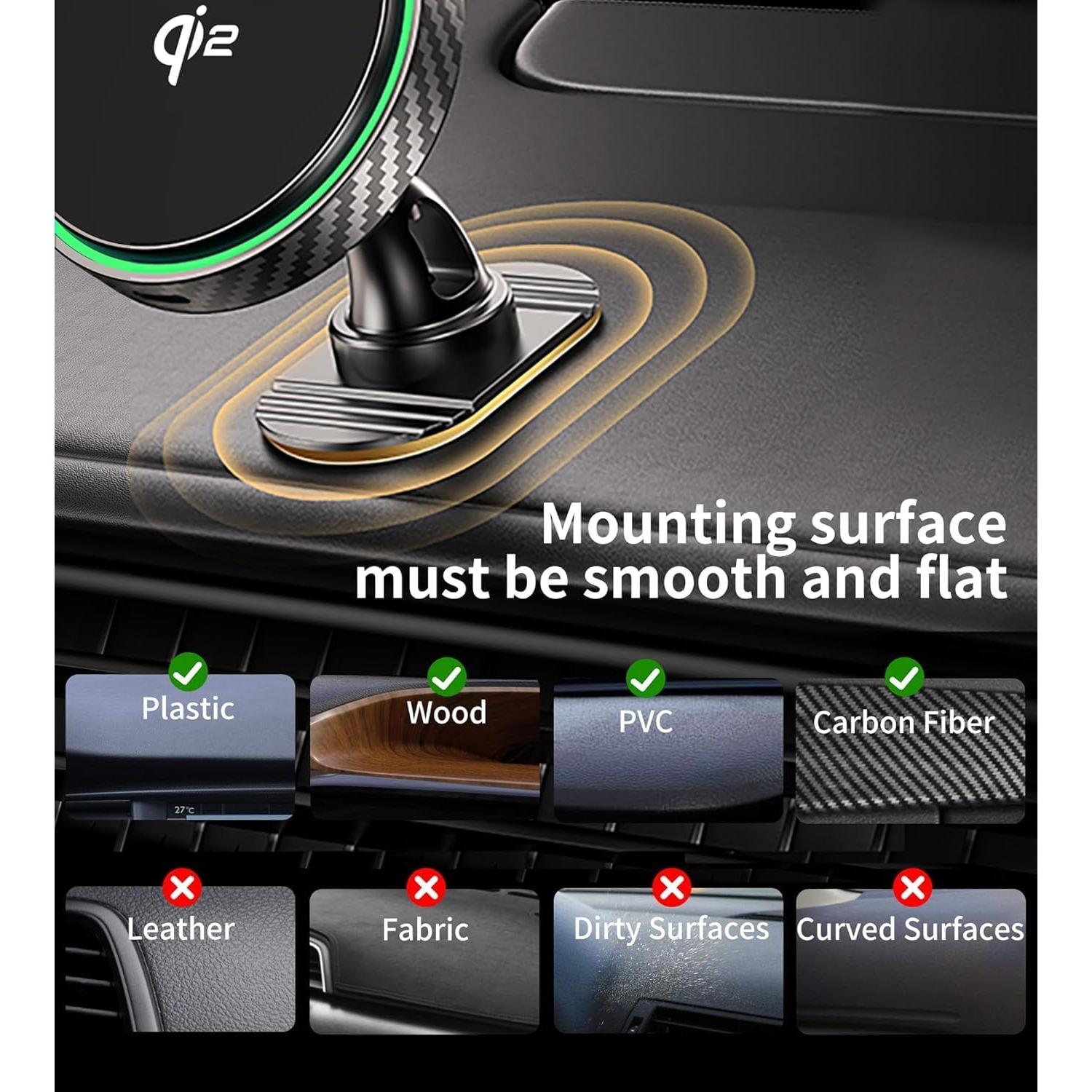 Cargador de Soporte para Coche MagSafe Qi2 15W Negro