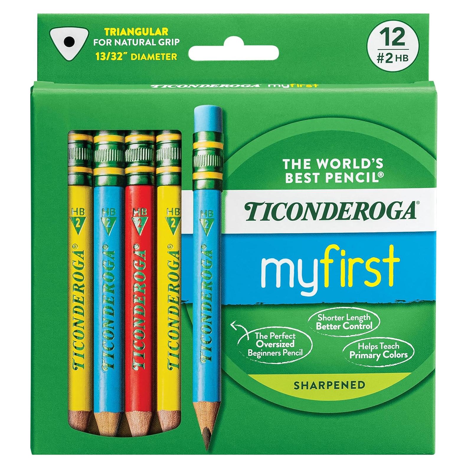 Lápices Cortos Ticonderoga Triangulares HB 12 Piezas