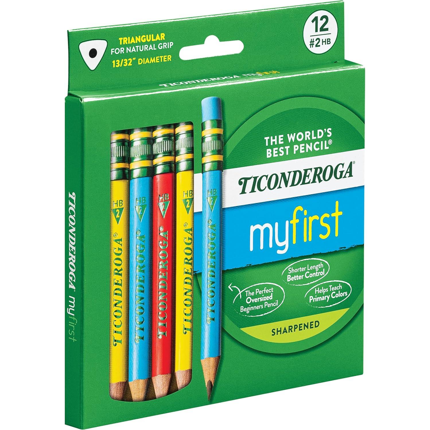 Lápices Cortos Ticonderoga Triangulares HB 12 Piezas