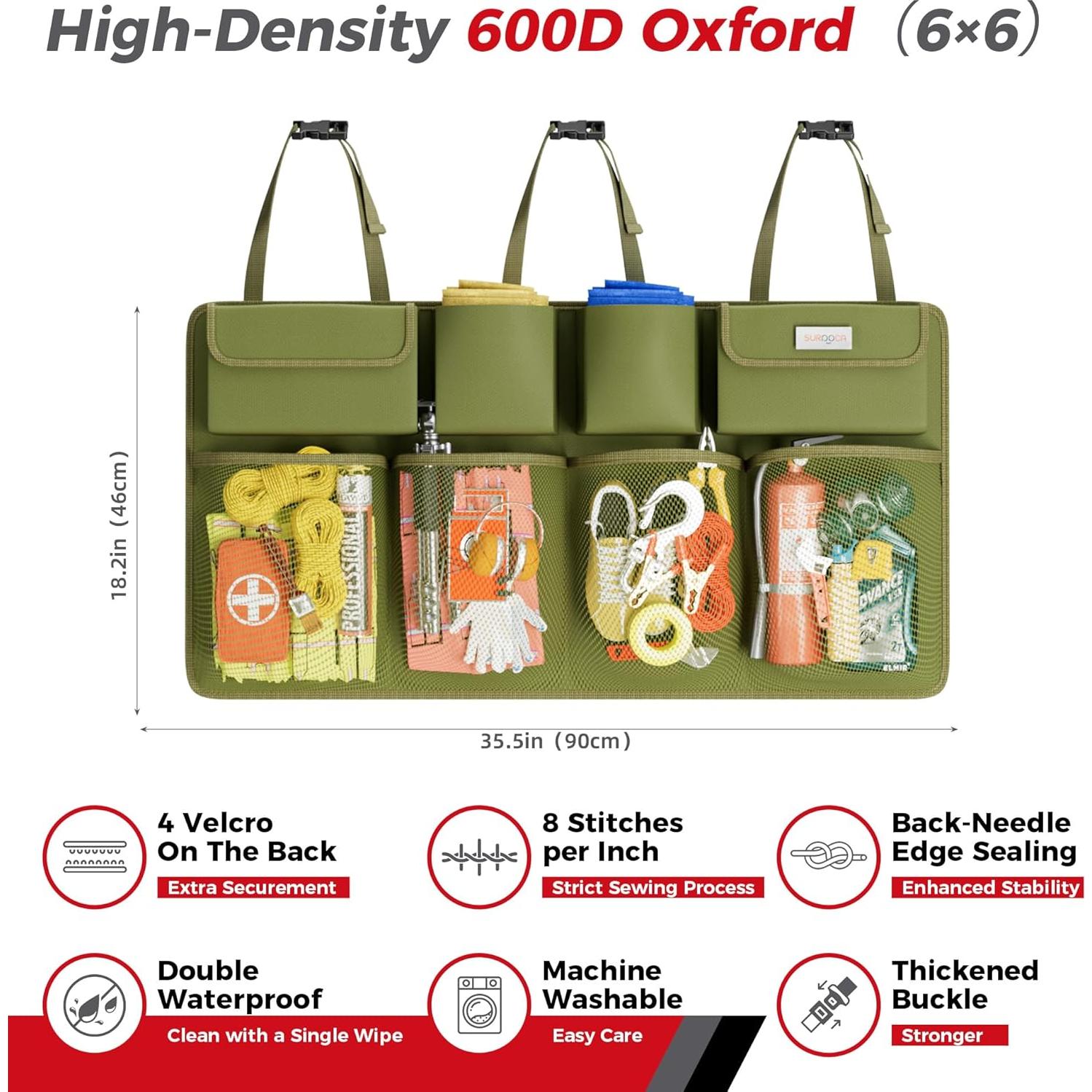 Organizador Colgante de Maletero SURDOCA Verde Militar 90x46 cm