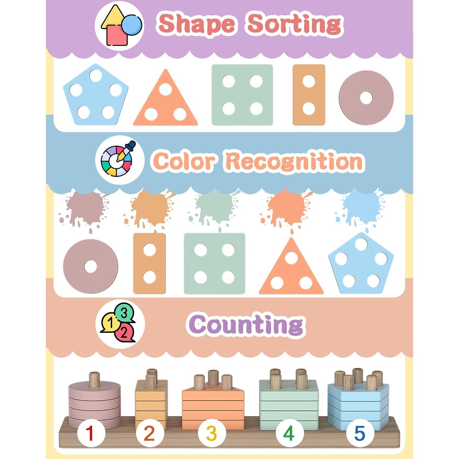 Juguetes Montessori de Madera Tonberless para Niños 1-3 Años