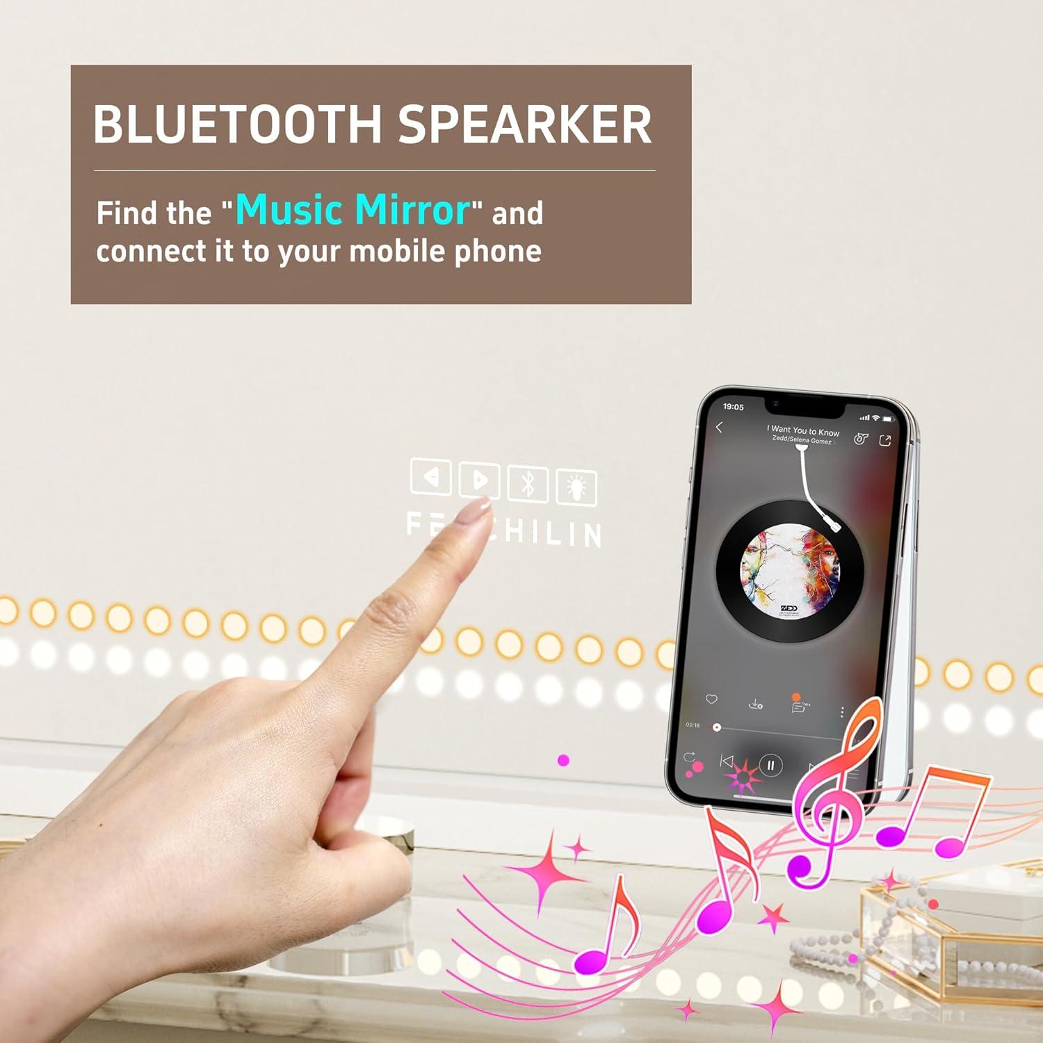 Espejo de Tocador FENCHILIN LED 70x90cm con Altavoz Bluetooth