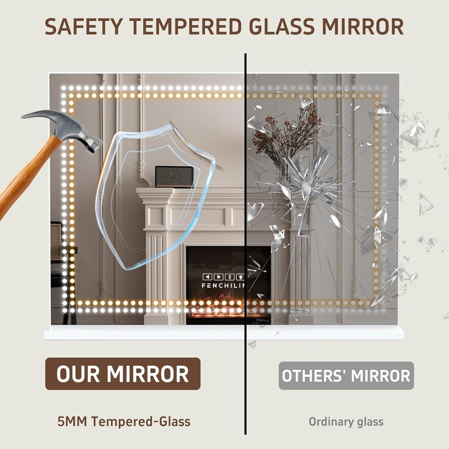 Espejo de Tocador FENCHILIN LED 70x90cm con Altavoz Bluetooth