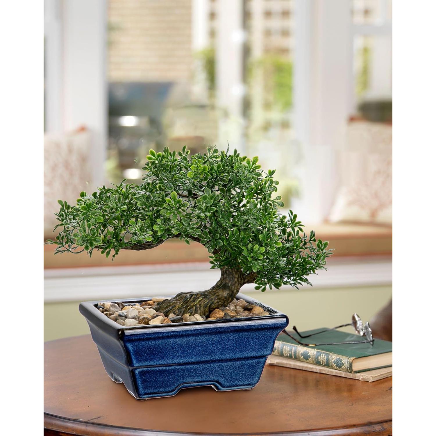 Árbol Bonsai Artificial Briful con Maceta Cerámica Verde